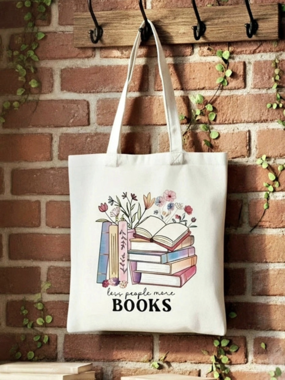 🏷3/$12 Book Lover Floral Tote Bag White & Multicolor Design
